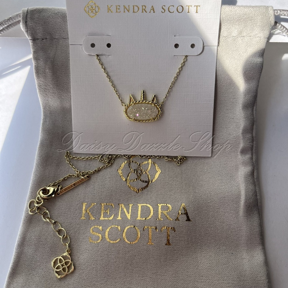 ✨New Kendra Scott Iridescent Drusy Elisa Unicorn Pendant Gold Plated Necklace🦄